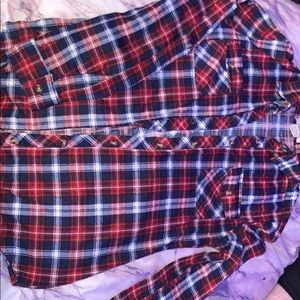 Red and navy plaid button up